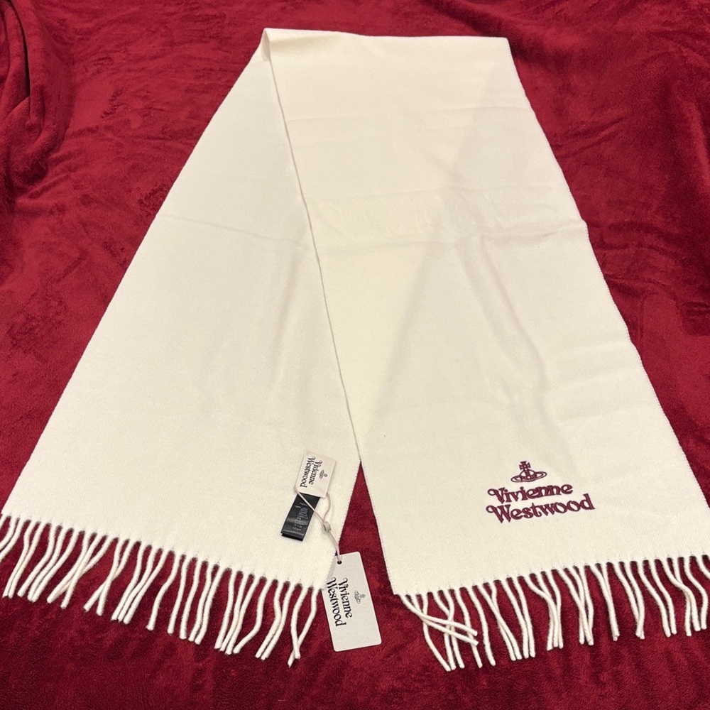 Vivienne Westwood Cream Scarf with Embroidered Logo